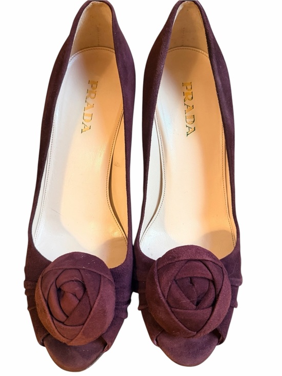 Prada Shoes - Prada Plum Suede Rosette Peep Toe Stiletto Heels EU 39 Italy
